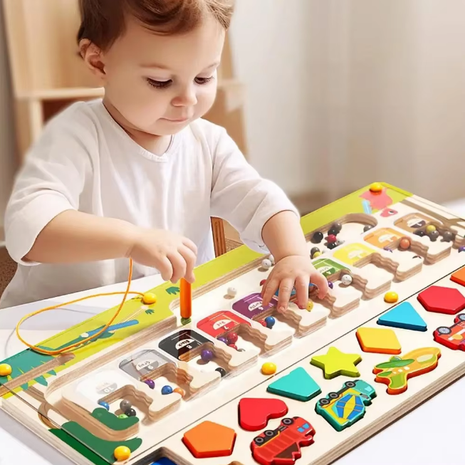Multi-functional Wooden Magnetic Maze Game Board