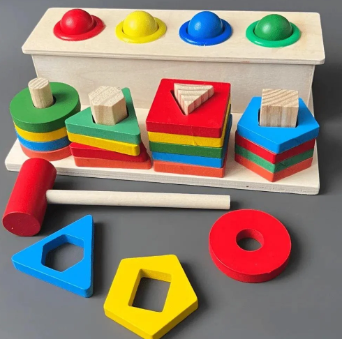 Wooden 2in1 Shape Sorter & Pounding Game