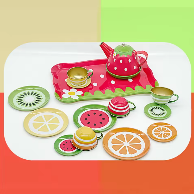 14Pcs Fruits Themed Metal Tea Set For Kids
