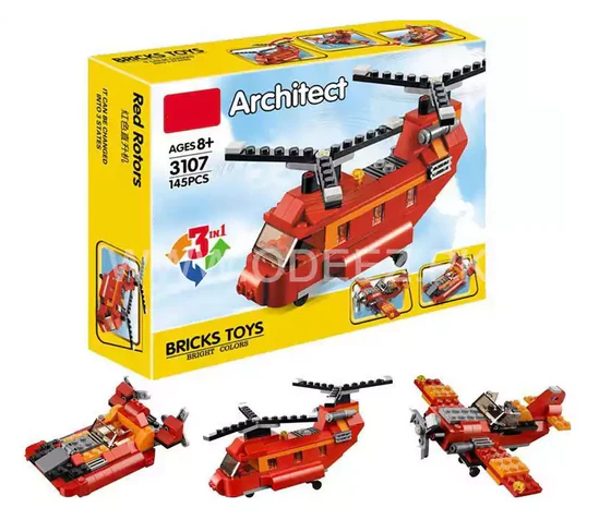 DIY 3in1 Red Rotors Lego Bricks Set - 145+Pcs