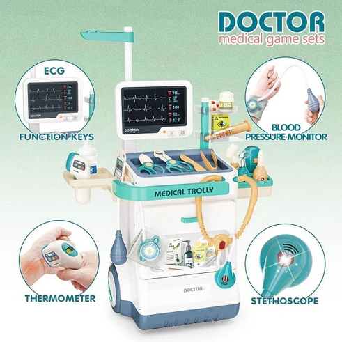 26Pcs Kids Doctor Medical Trolley With Light & Sound