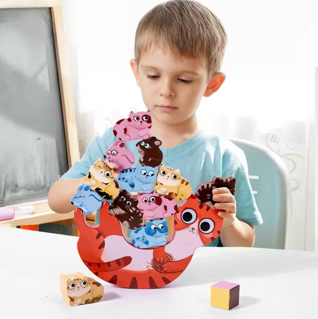 14Pcs Wooden Kitten Balance Beam Toy