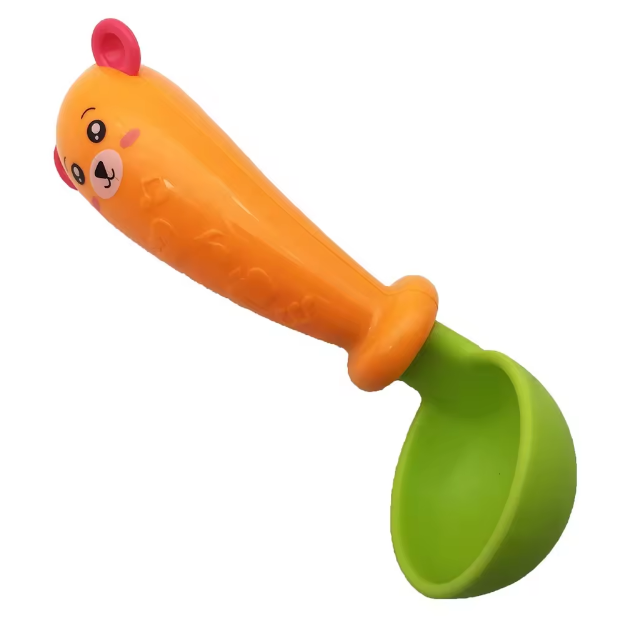 Soft Plastic Animal Design Baby Spoon & Rattle - 3Pcs