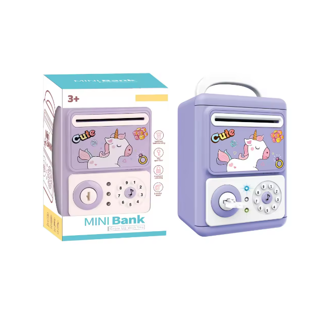 Cute Unicorn Key Open-Door & Password Unlock Piggy Bank