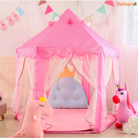 Princess Castle Play Tent House With Fairy Lights - Pink