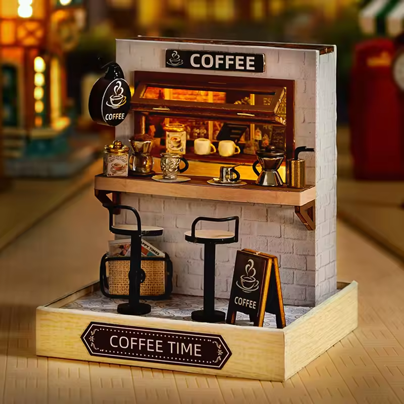 DIY Miniature Coffee Time Shop With LED Lights