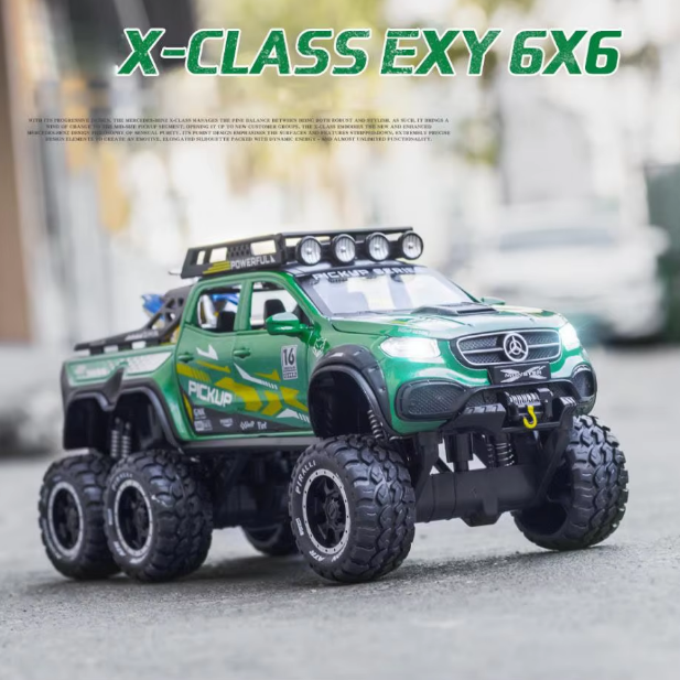 1:24 Diecast Mercedes X-Class 6X6 Pickup Truck With Mini Bike