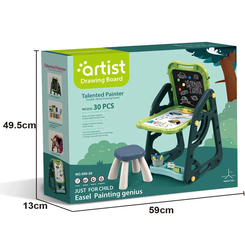Multi-functional Artistic Drawing Board With Stool - Green