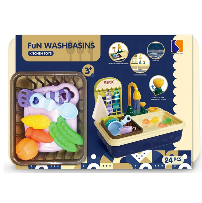24Pcs Pretend Play Kids Kitchen Sink With Accessories