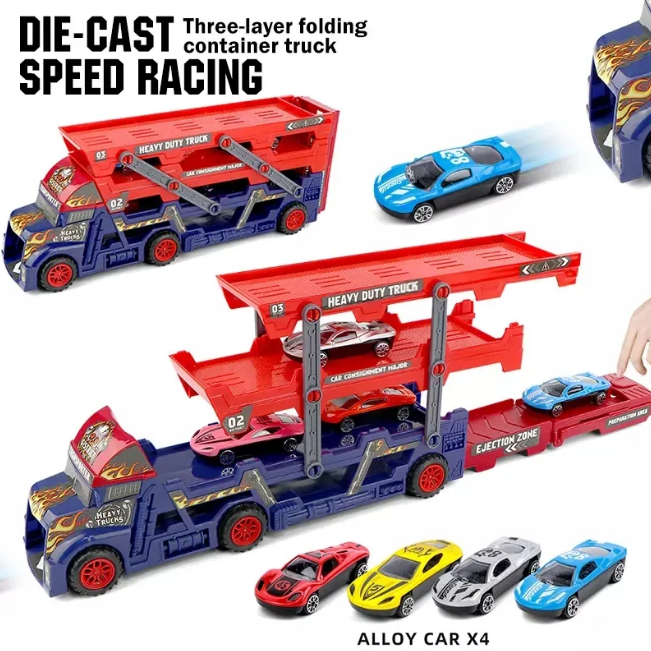 Three-Layers ABS Transporter Truck With 4Pcs Mini Alloy Cars