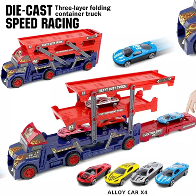 Three-Layers ABS Transporter Truck With 4Pcs Mini Alloy Cars