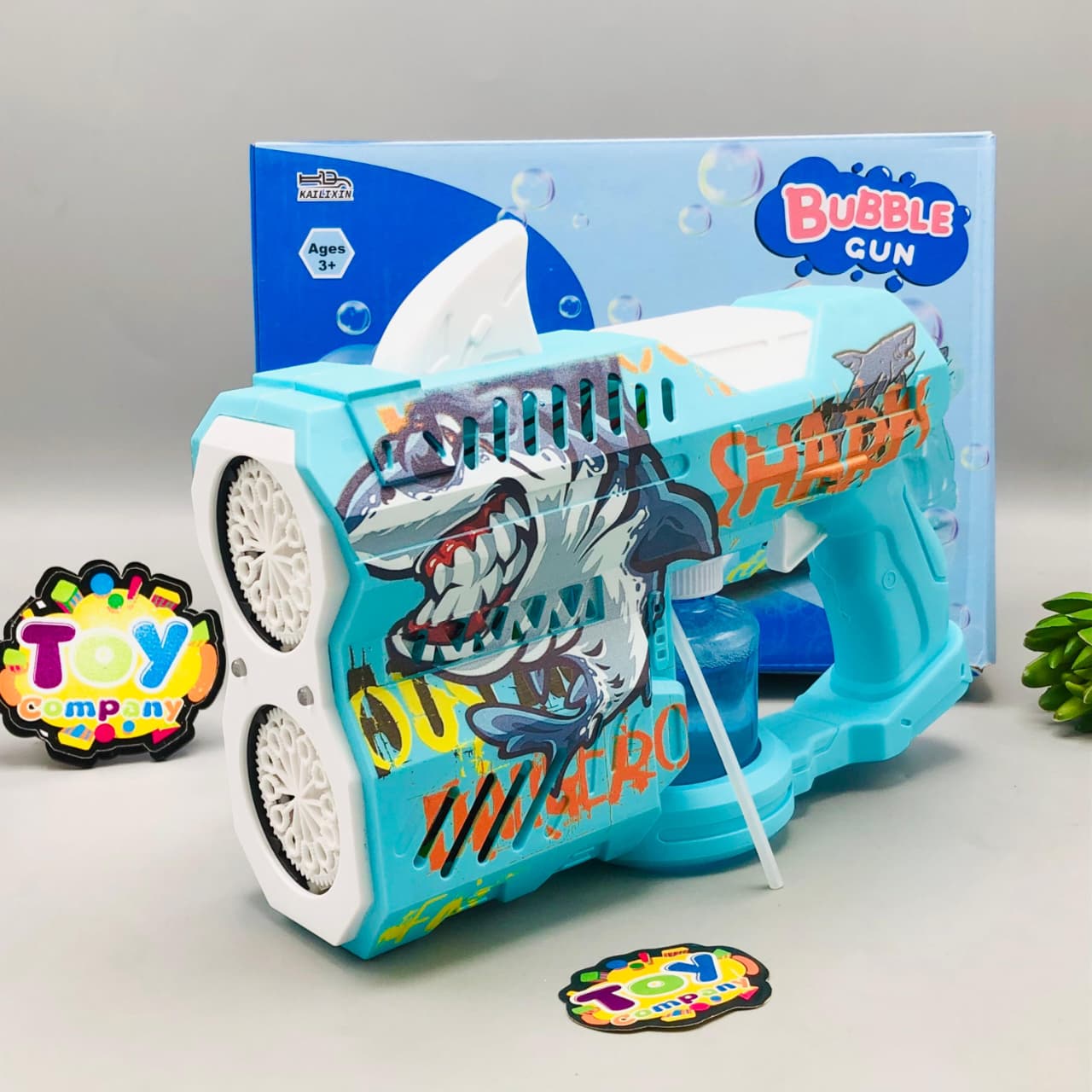 Electric Dual-Holes Shark Themed Colorful Bubble Gun