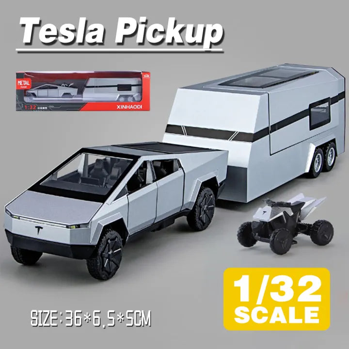 1:32 Diecast Tesla Pickup Truck With Bike & Trailer