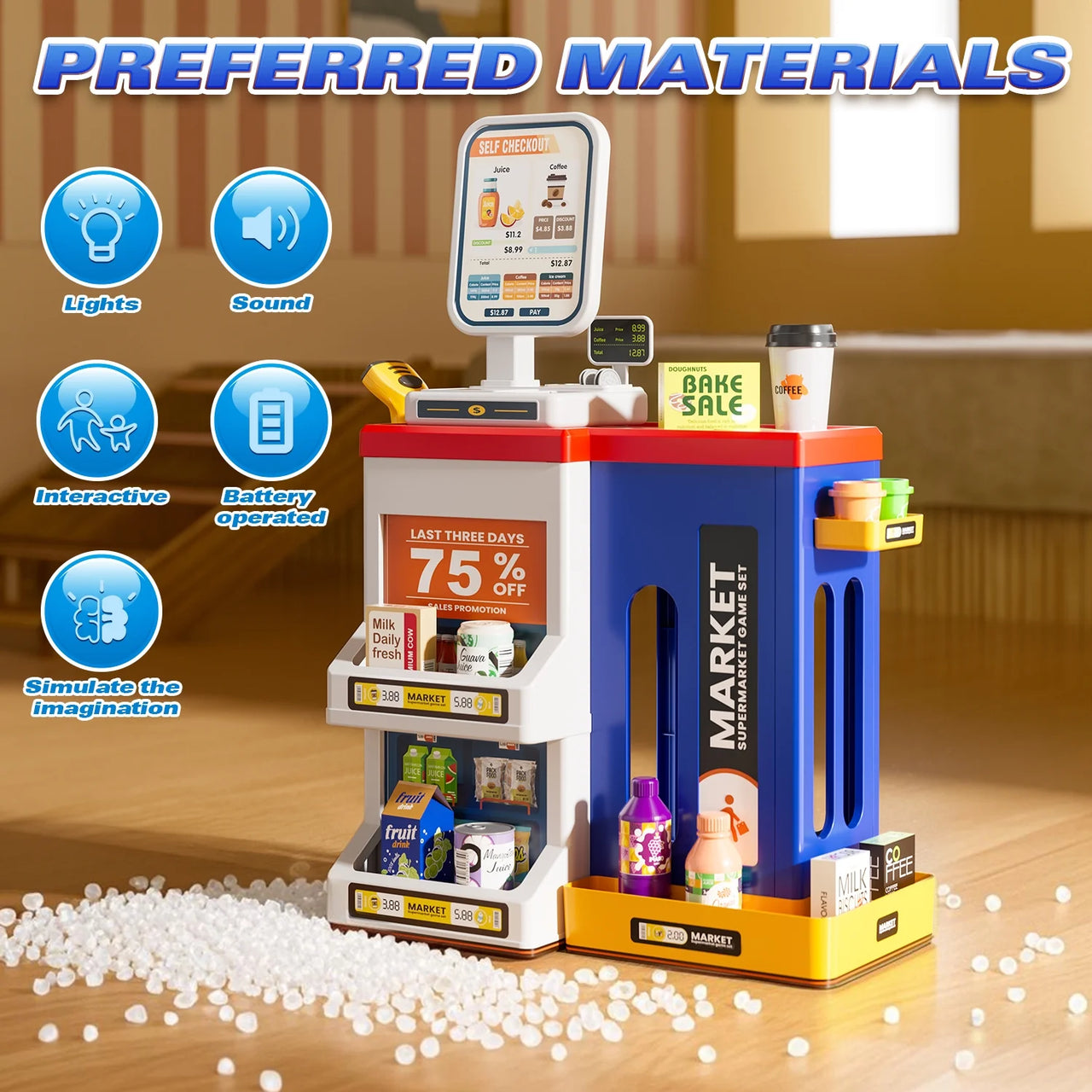 47Pcs Pretend Play Cash Register Super Market Toy