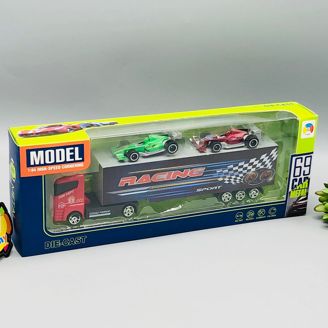 Diecast Fire Department Truck With Racing Cars