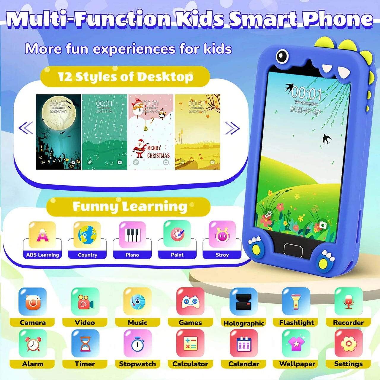 Kids High Quality Dual Camera Digital Touch Phone - Dinosaur