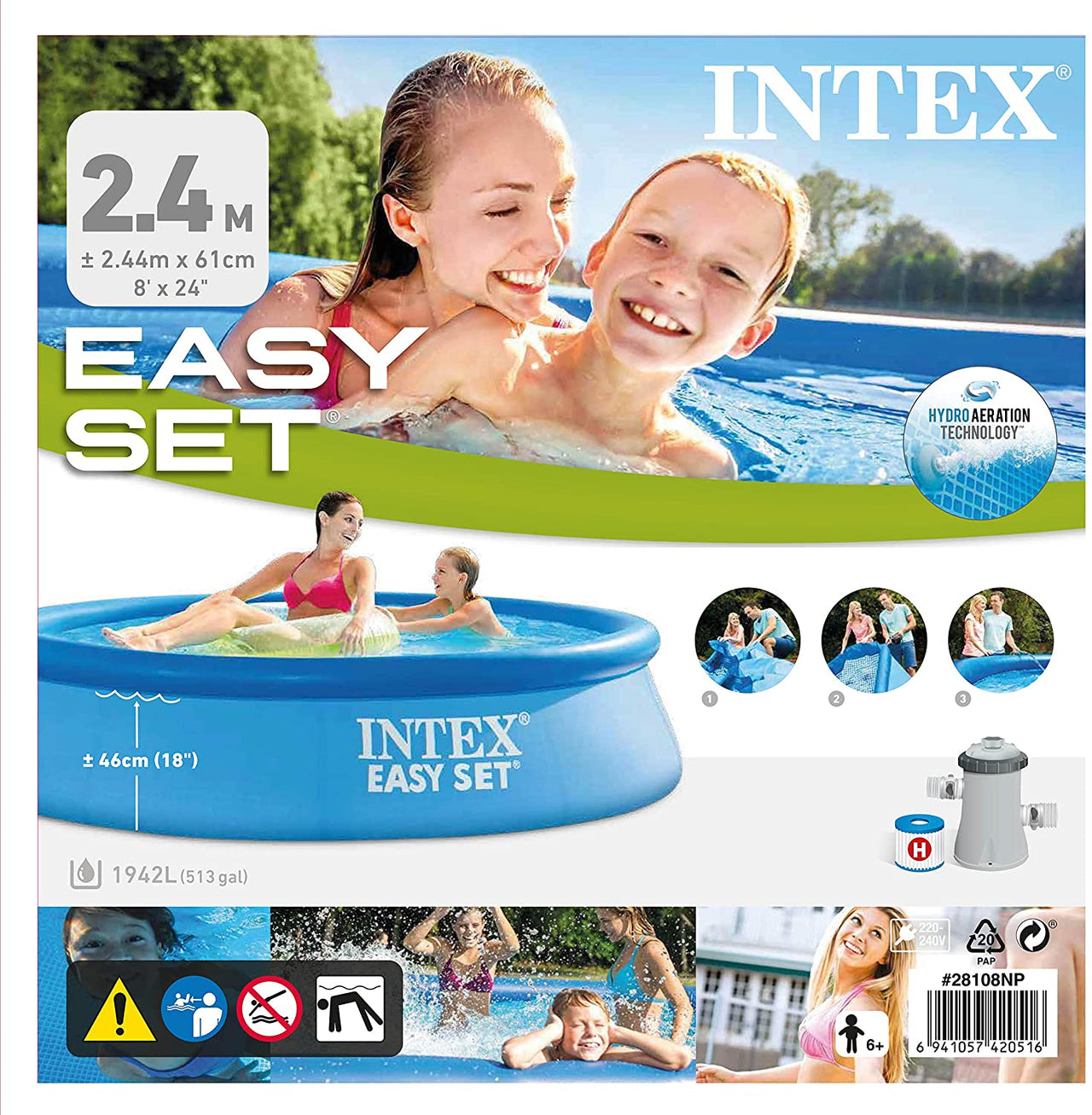 INTEX Easy Set Pool 8'' x 24" With Filter Pump "H"