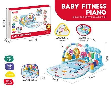 Baby Piano Panel Play Gym With Hanging Rattles - Blue