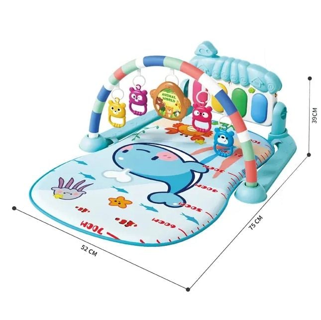 Baby Piano Panel Play Gym With Hanging Rattles - Blue