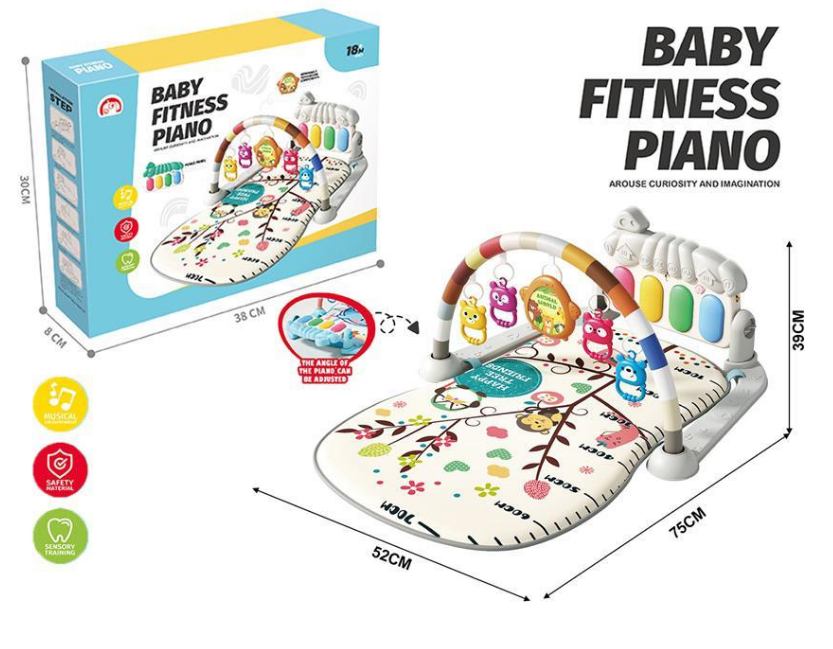 Baby Piano Panel Play Gym With Hanging Rattles - Gray