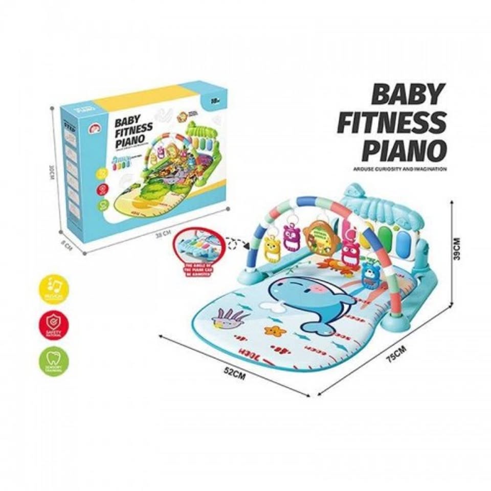 Baby Piano Panel Play Gym With Hanging Rattles - Blue