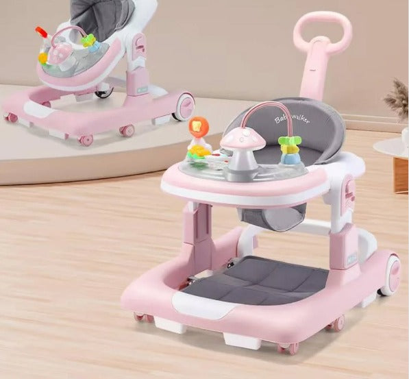 Multi-functional 3in1 Baby Mushroom Musical Walker - Pink