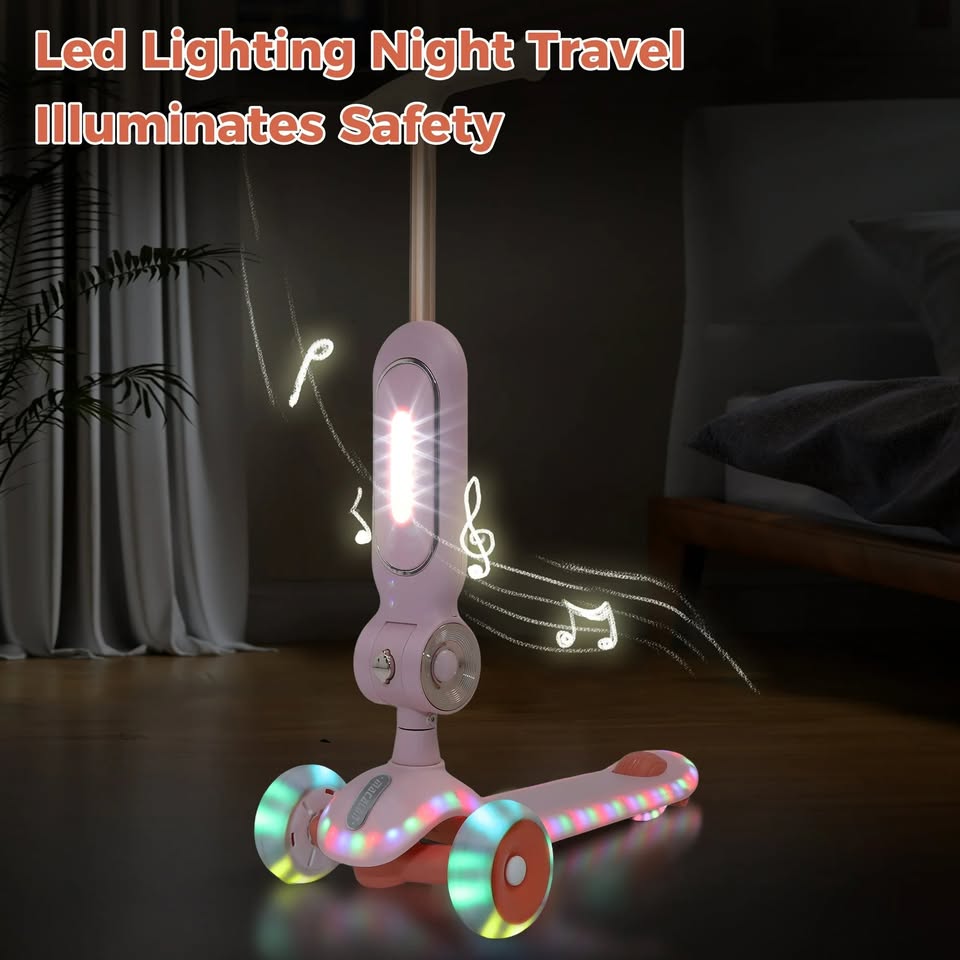 2in1 Foldable Kids Scooter With Light & Music - Pink