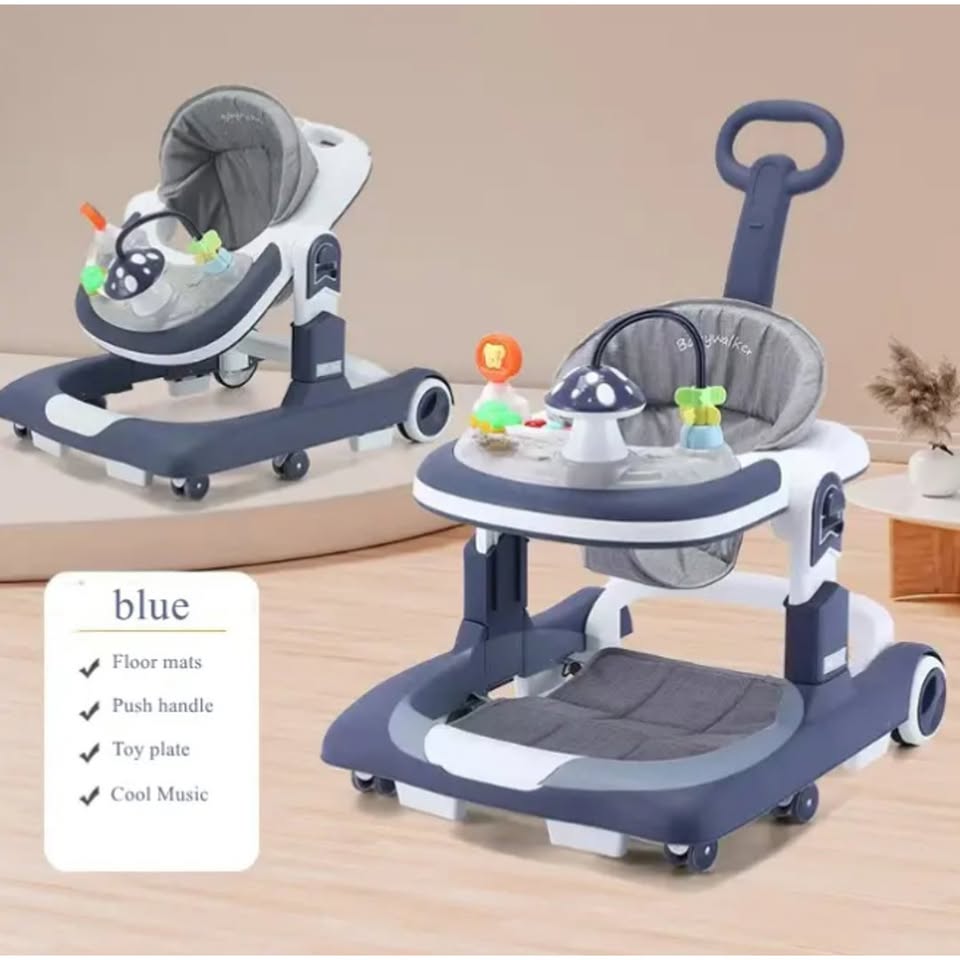 Multi-functional 3in1 Baby Mushroom Musical Walker - Blue