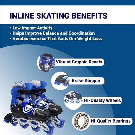 8* Inches Children's Four Wheel Roller Skating Shoes - Blue