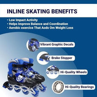 8* Inches Children's Four Wheel Roller Skating Shoes - Blue