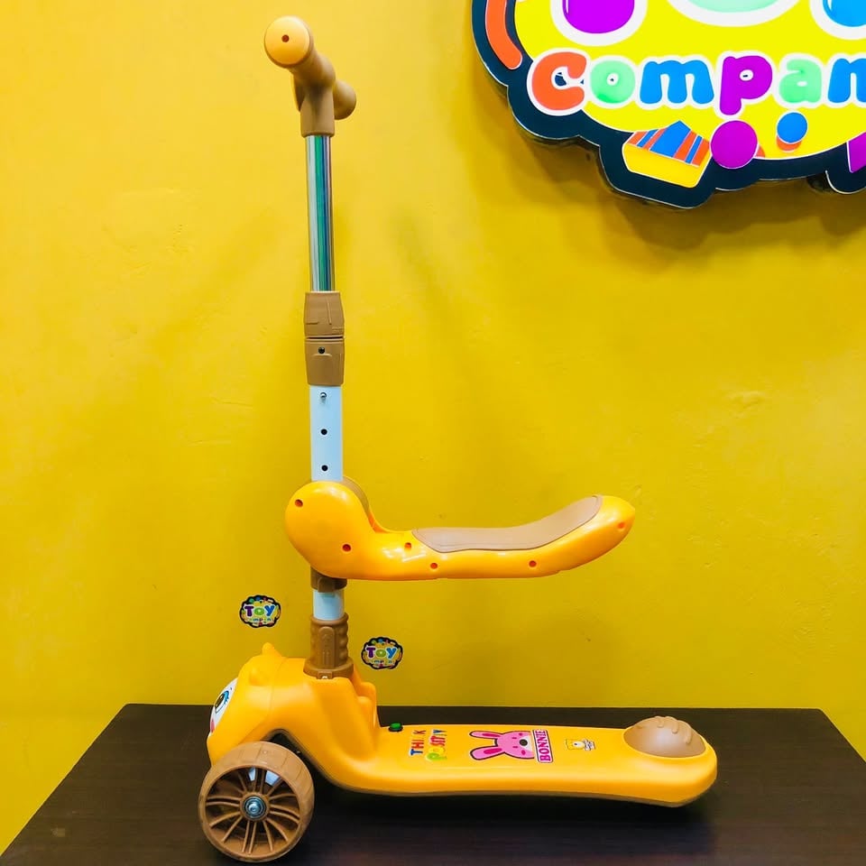Rabbit Adjustable Height Kids Scooter With Light & Music - Yellow