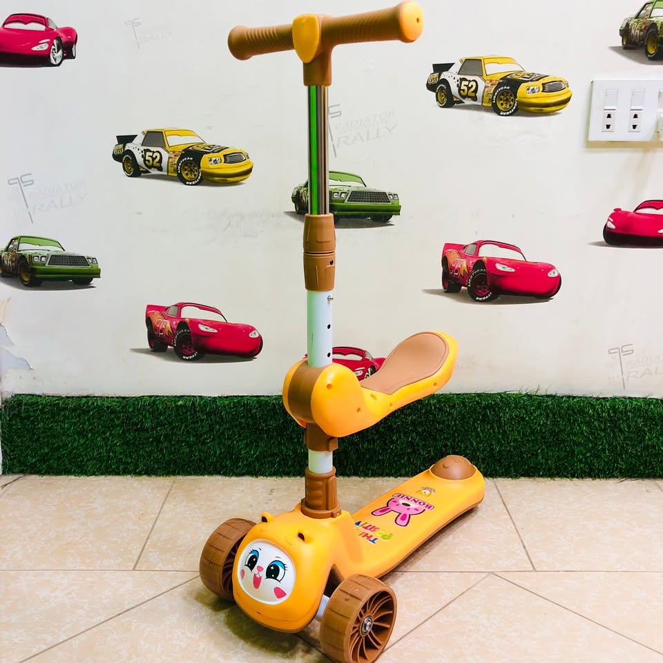 Rabbit Adjustable Height Kids Scooter With Light & Music - Yellow