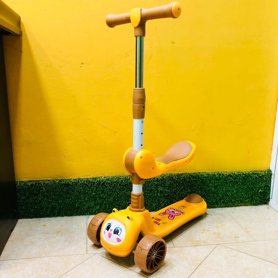 Rabbit Adjustable Height Kids Scooter With Light & Music - Yellow