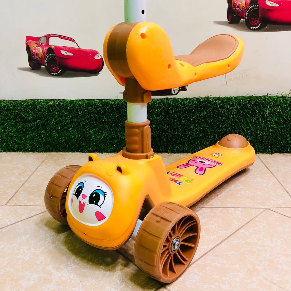 Rabbit Adjustable Height Kids Scooter With Light & Music - Yellow