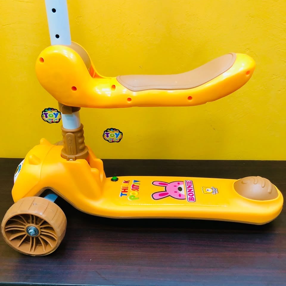Rabbit Adjustable Height Kids Scooter With Light & Music - Yellow