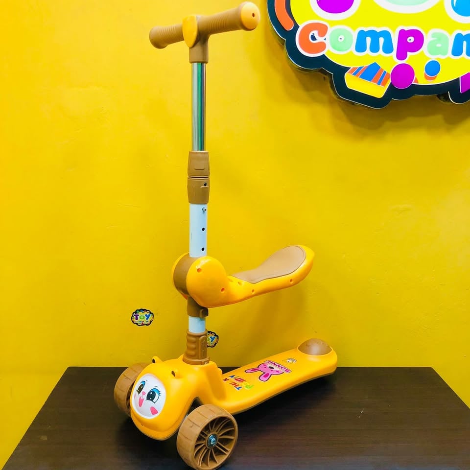 Rabbit Adjustable Height Kids Scooter With Light & Music - Yellow