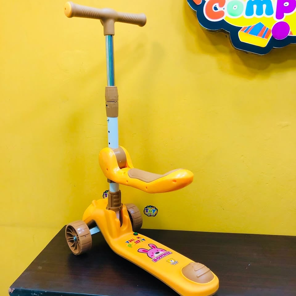 Rabbit Adjustable Height Kids Scooter With Light & Music - Yellow