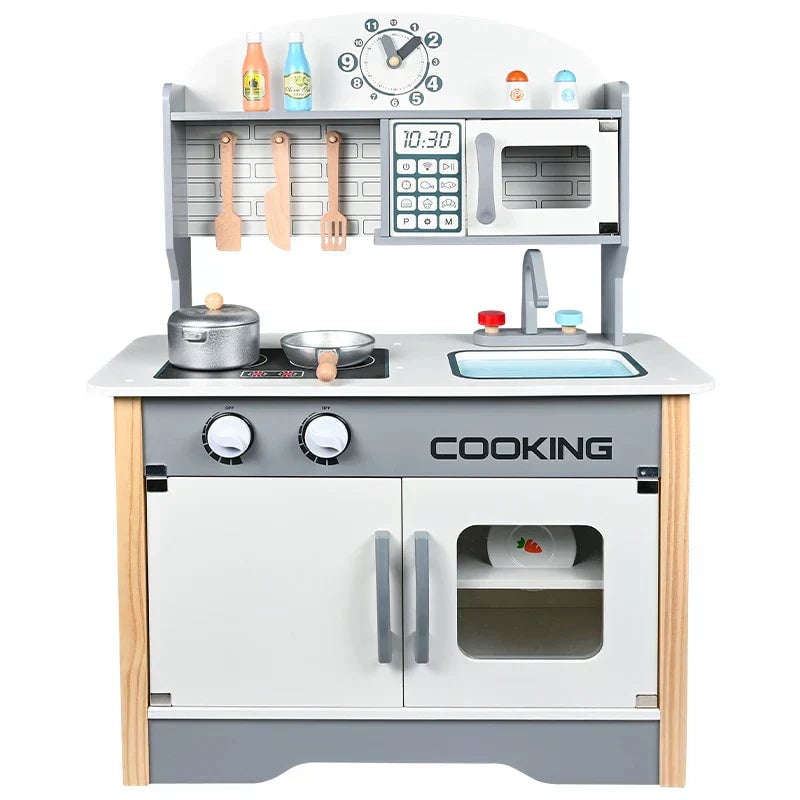 Wooden Pretend Play Kids Kitchen Set - Grey