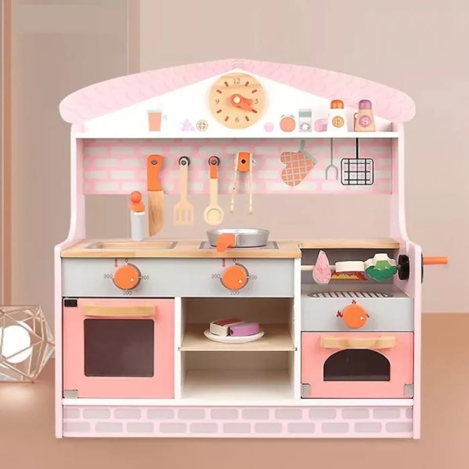 Wooden Pretend Play Kids Kitchen Set - Pink