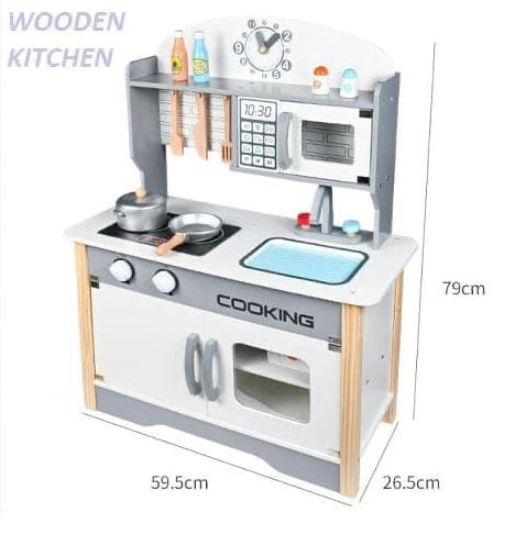 Wooden Pretend Play Kids Kitchen Set - Grey