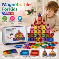 50Pcs Kids Magnetic Tiles Building Set With Storage Box