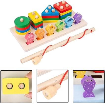 2in1 Wooden Fishing & Shapes Column Sorting Game