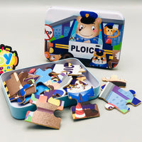 Jigsaw Wood Puzzle Pieces With Iron Box - Assortment