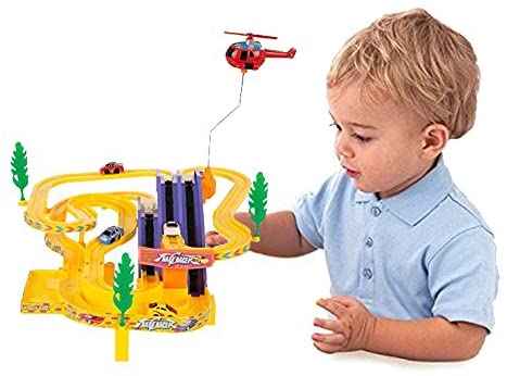 Track Racer Race Cars Playset with Helicopter
