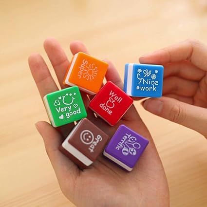 6Pcs Mini Self Inking Reward Stamp Set