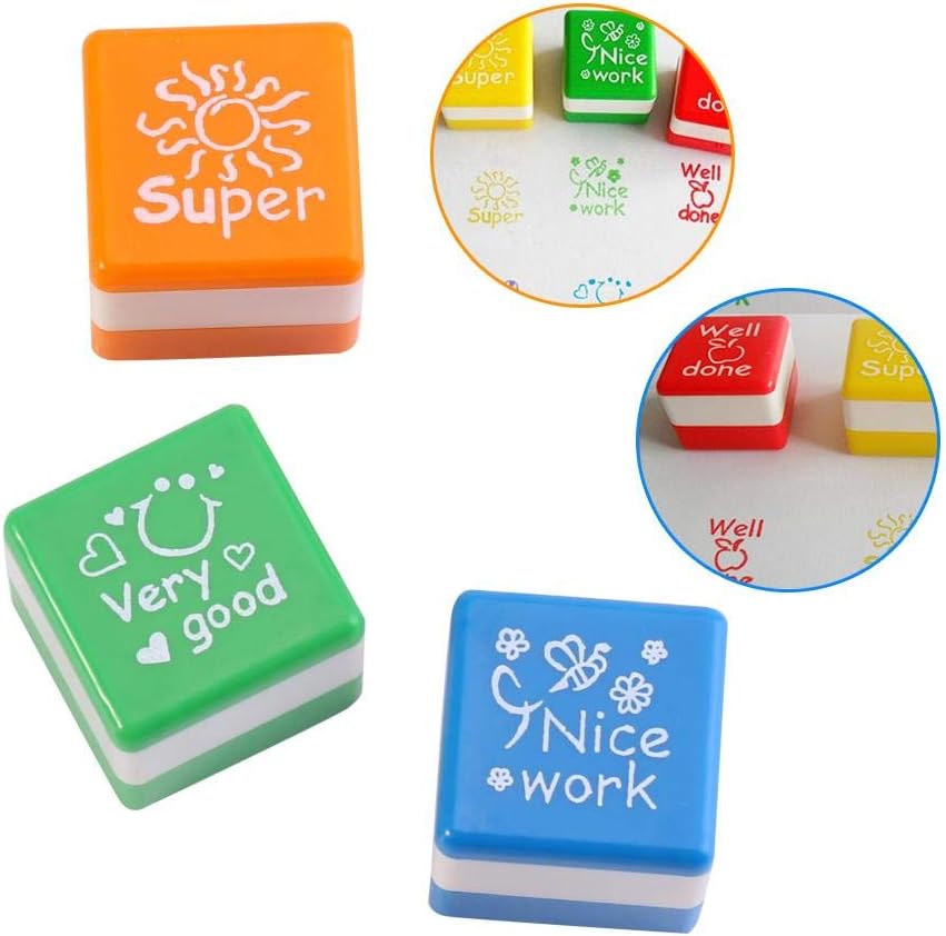 6Pcs Mini Self Inking Reward Stamp Set