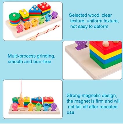 2in1 Wooden Fishing & Shapes Column Sorting Game