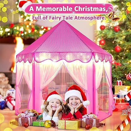 Princess Castle Play Tent House With Fairy Lights - Pink