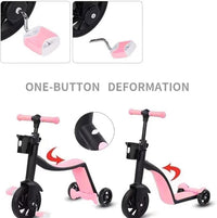 2in1 Kids Scooter & Convertible Tricycle - Pink
