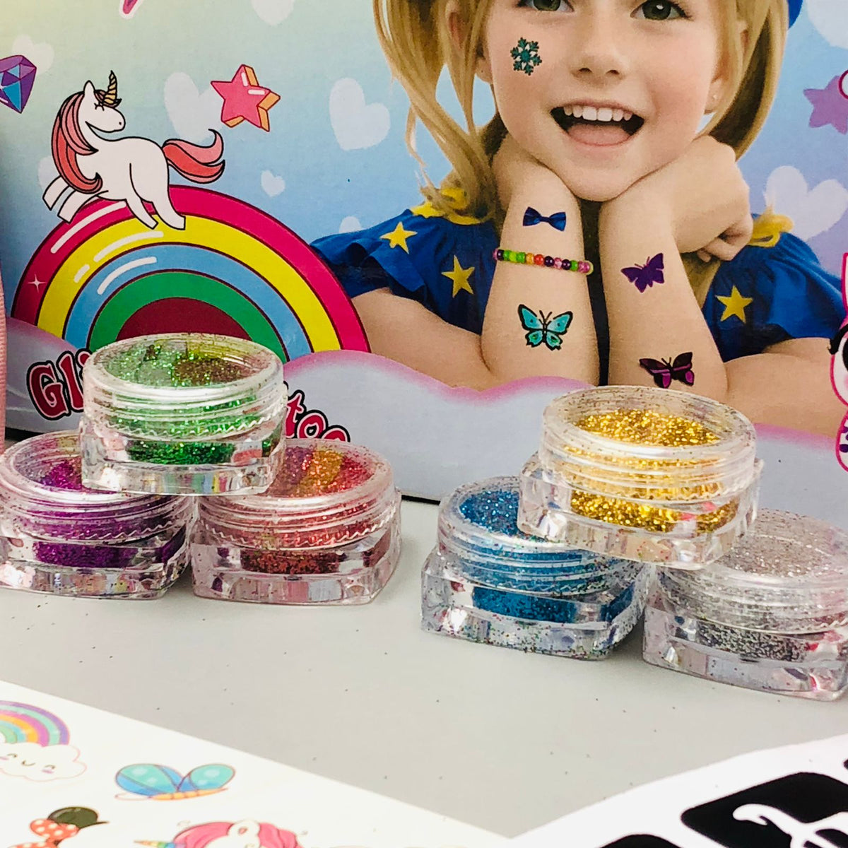 Glitter Tattoo Set With Accessories & Bag